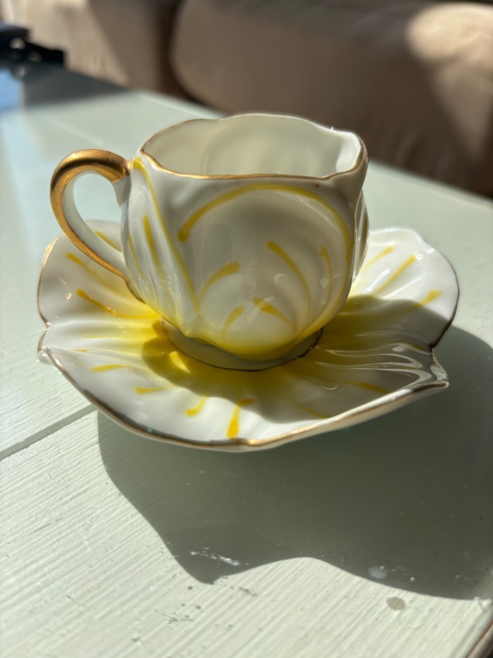 Kipp Ceramics Tea Cup & Saucer Set Occupied Japan Yellow with Gold Trim